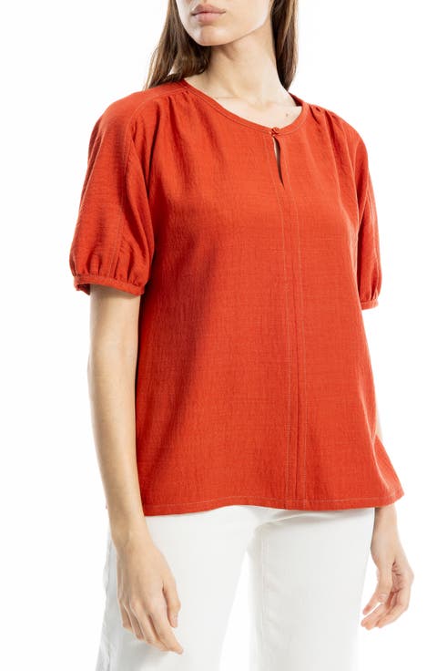 Short Sleeve Split Neck Blouse (Regular & Plus Size)