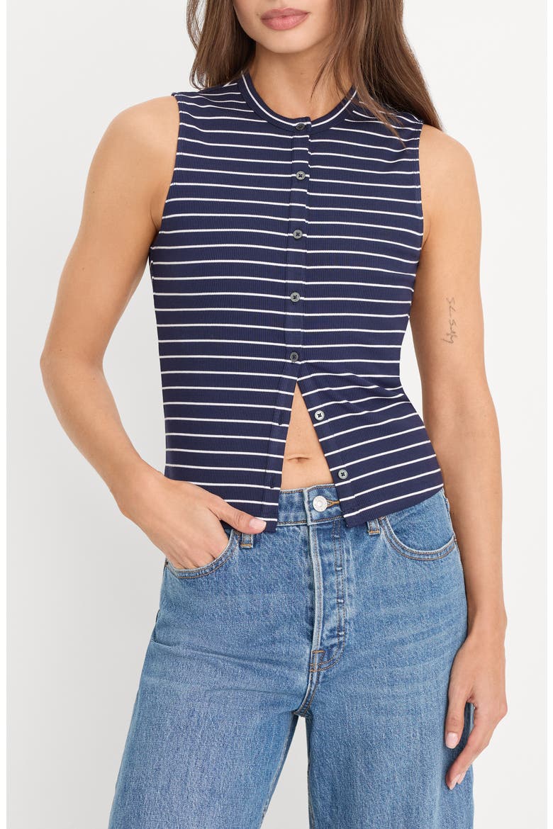 The Rib Stripe Splay Sleeveless Top, Main, color, SIMPLE STRIPE HORIZON INK