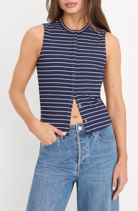 The Rib Stripe Splay Sleeveless Top (Regular & Plus)