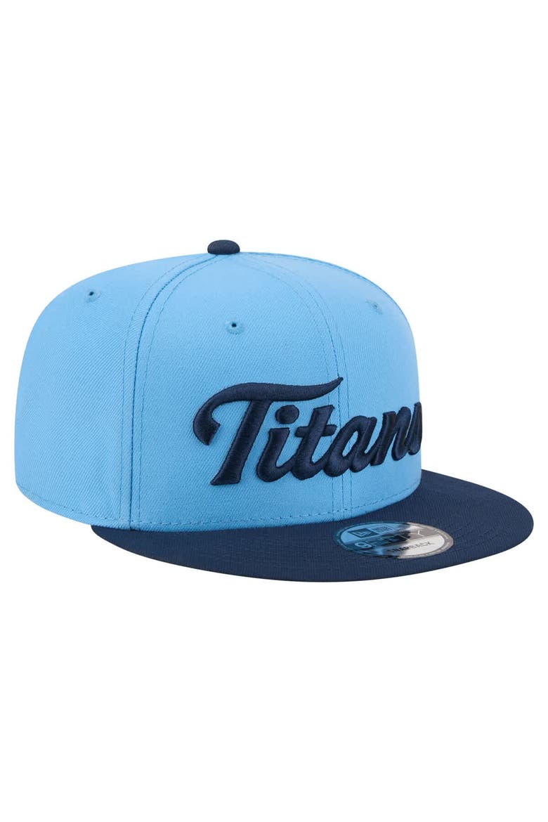Men's New Era  Light Blue/Navy Tennessee Titans Script 9FIFTY Snapback Hat, Alternate, color, Light Blue