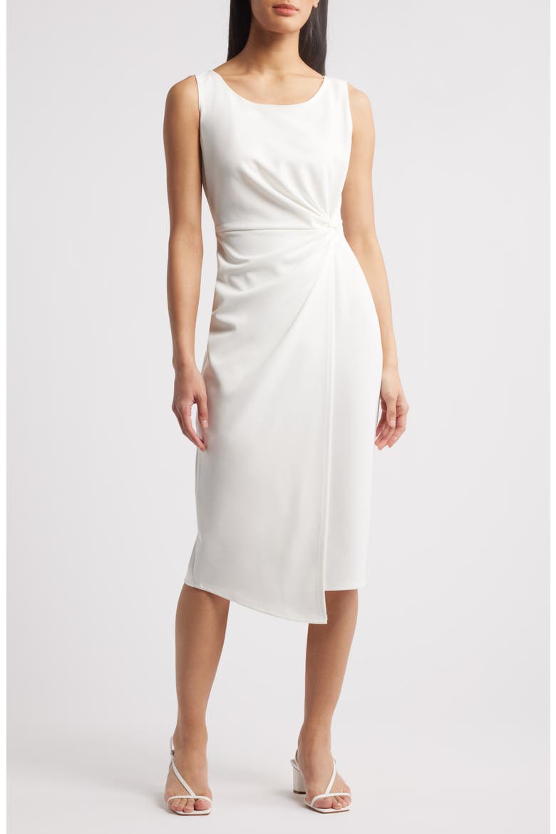 Side Knot Sleeveless Sheath Midi Dress, Main, color, IVORY