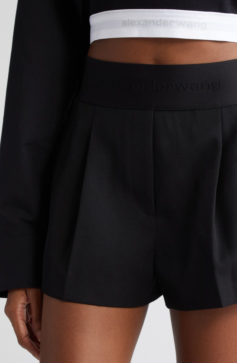 Alexander Wang Pleated High Waist Wool Shorts, Alternate, color,