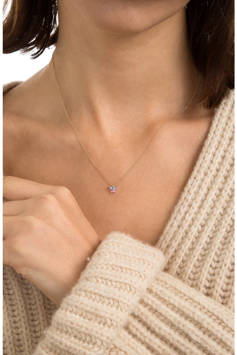 Pastel Sapphire Butterfly Pendant Necklace, Alternate, color, 10K YG - PINK SAPPHIRE/ TANZ