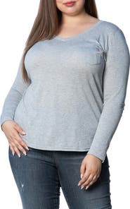 SLINK Jeans V-Neck Long Sleeve Pocket T-Shirt
