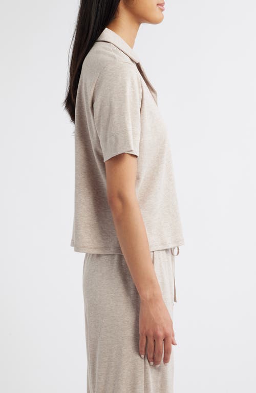 Shop Eileen Fisher Sleep Notch Collar Short Sleeve Organic Cotton Pajama Top In Wheat