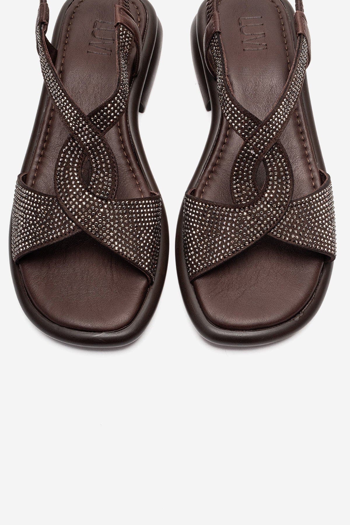 Sieglinde Embellished Leather Sandal, Alternate, color, Brown