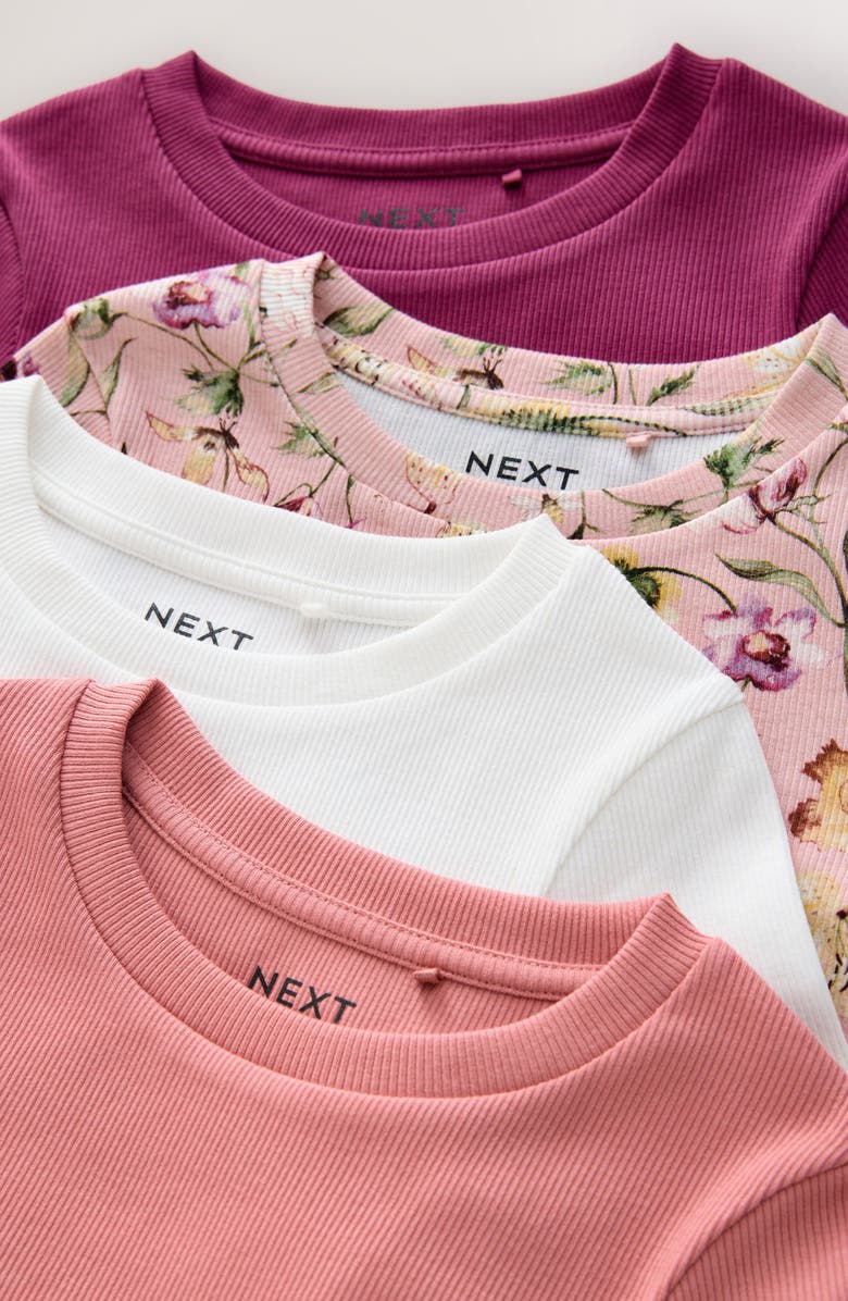 NEXT Kids' Assorted 4-Pack Long Sleeve Rib T-Shirts, Alternate, color, Pink