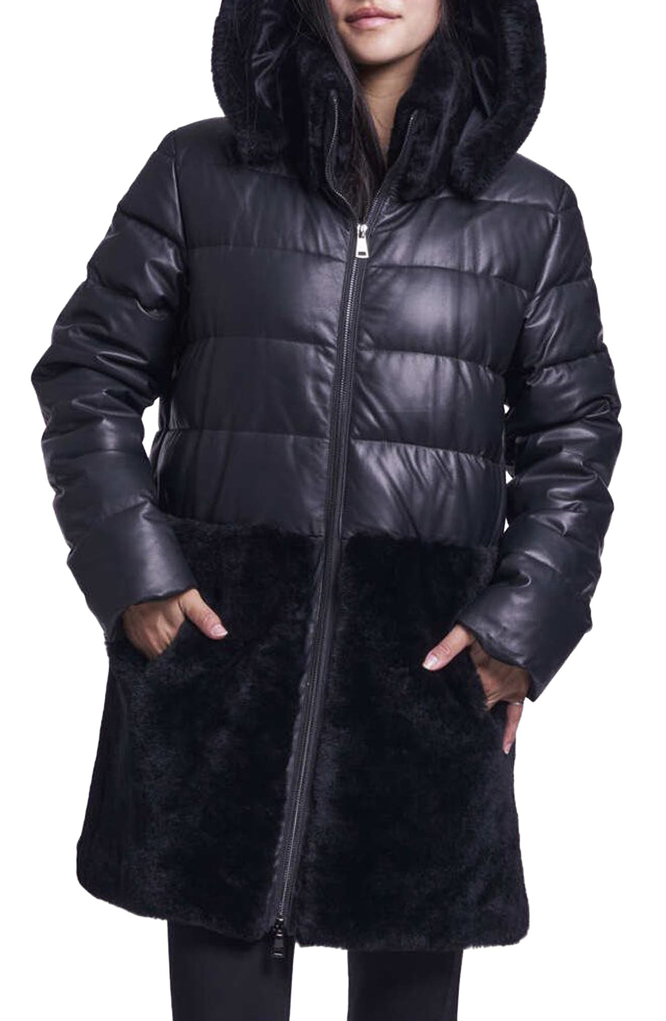 Genuine Shearling Trim 700-Fill-Power Down Jacket