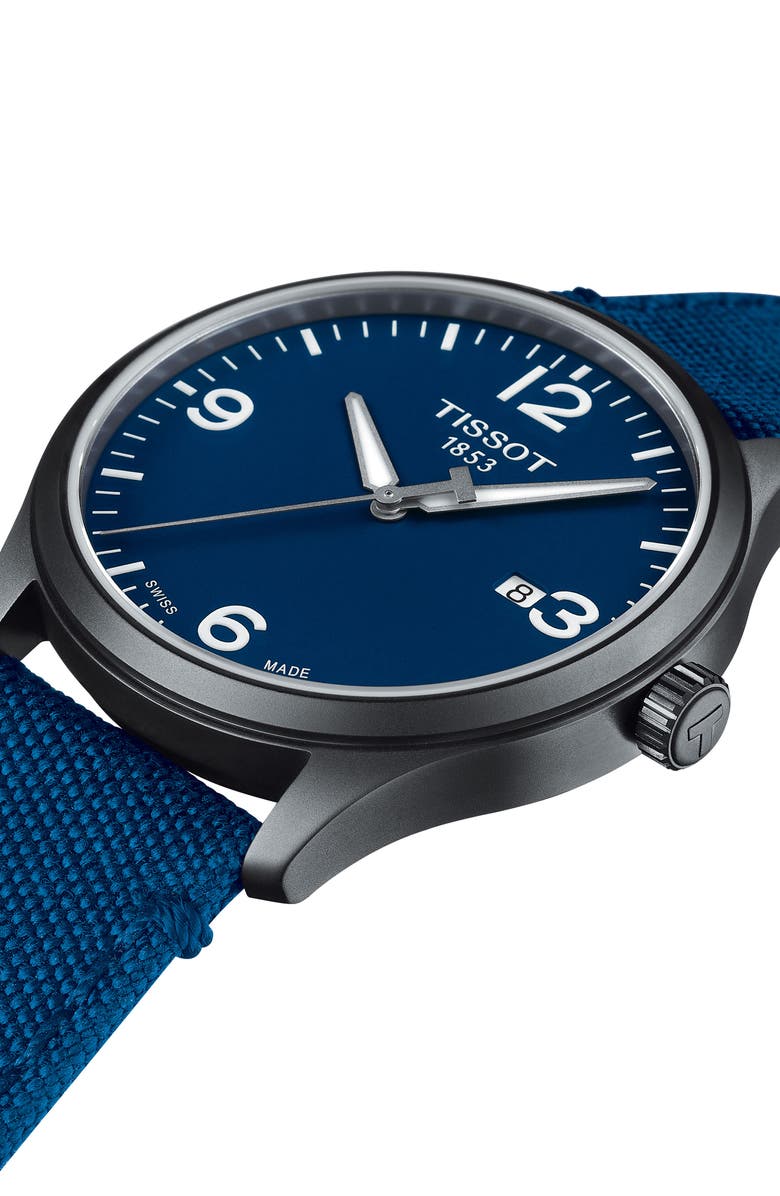 Tissot Gent XL GTS Canvas Strap Watch, 42mm, Alternate, color, 