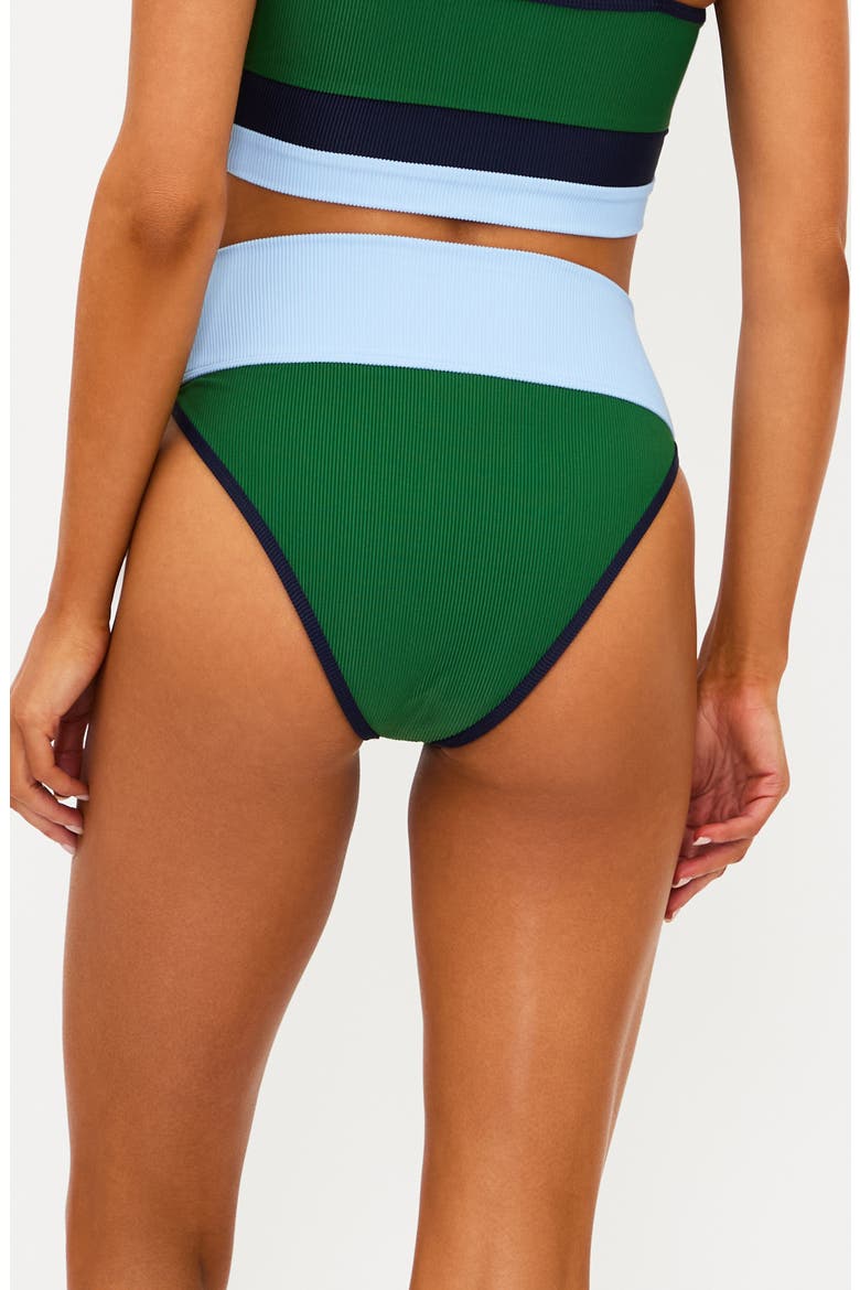 Emmy High Waist Rib Bikini Bottoms, Alternate, color, IVY COLORBLOCK