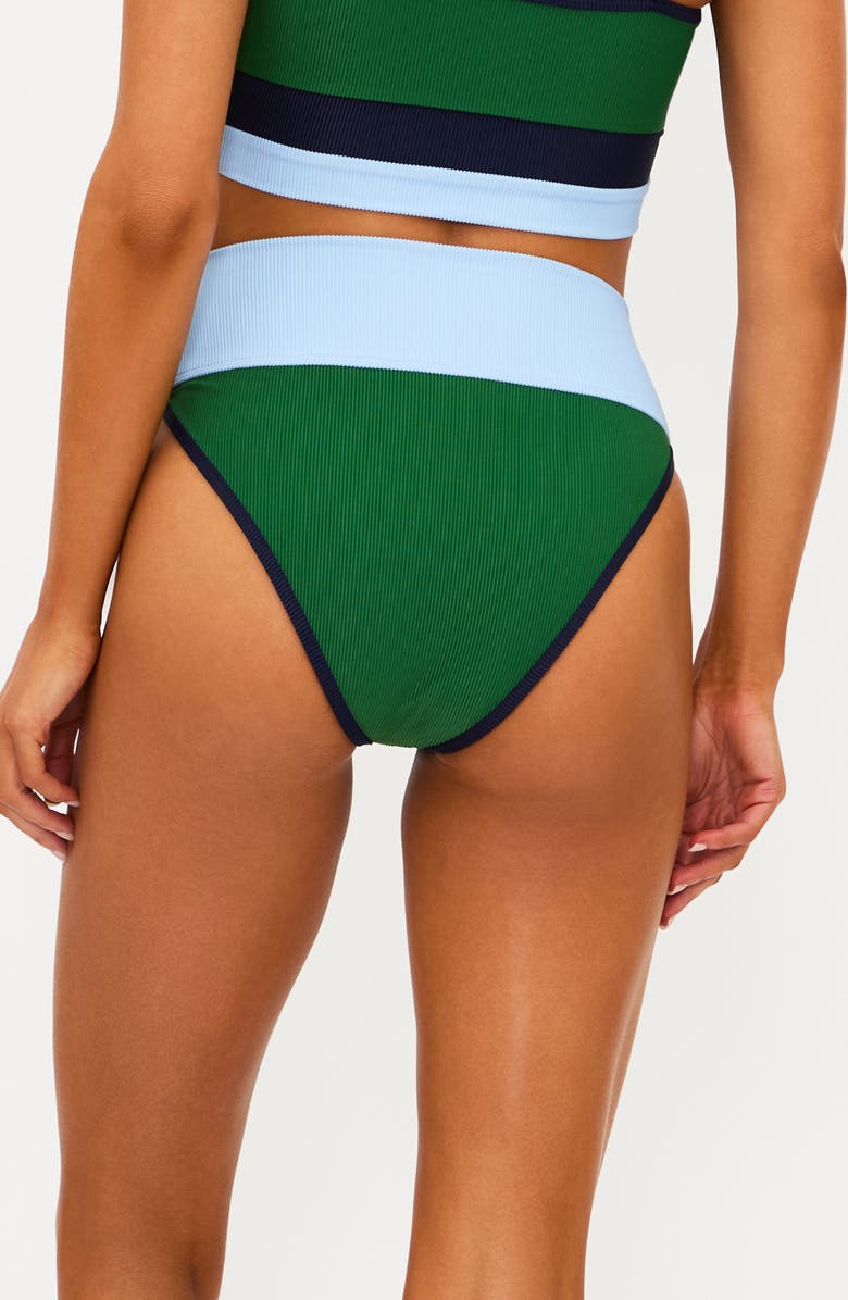 Beach Riot Emmy High Waist Rib Bikini Bottoms, Alternate, color, Ivy Colorblock