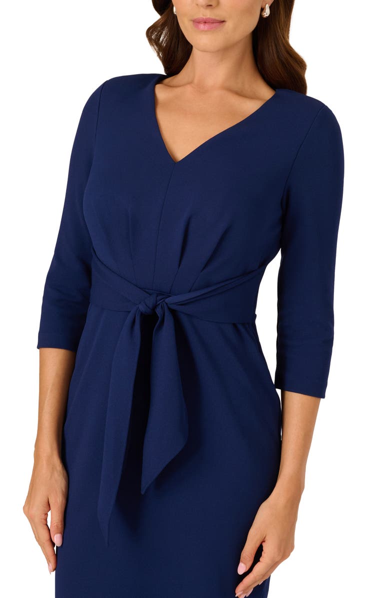 Adrianna Papell Tie Waist Crepe Sheath Dress, Alternate, color, Navy Sateen