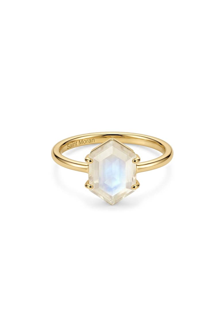Moonstone Hexagon Ring, Alternate, color, WHITE/ GOLD