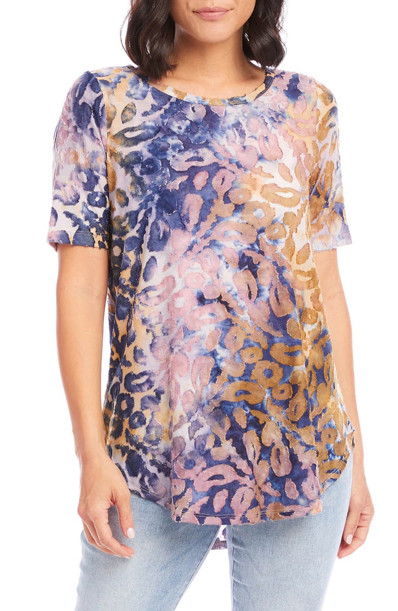 Karen Kane Tie Dye Burnout Shirttail Top, Main, color, 