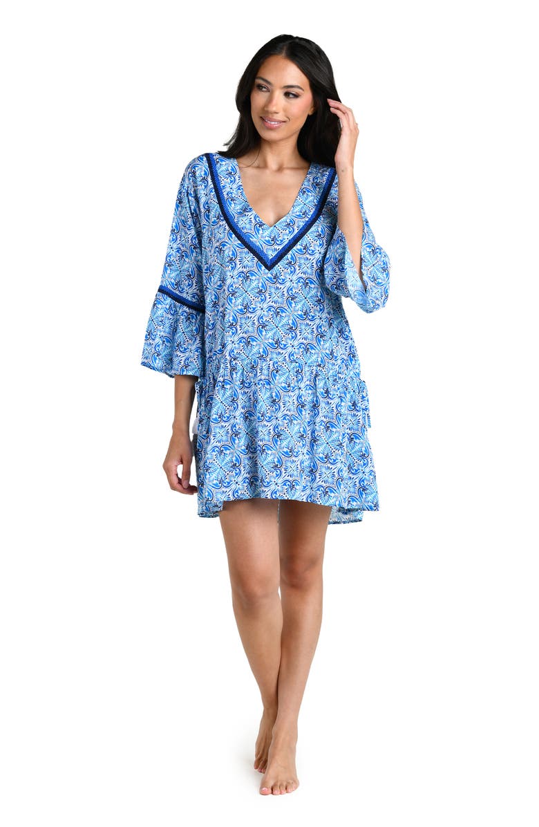 La Blanca Costa Azul Bell Sleeve Drawstring Waist Cover-Up Tunic, Alternate, color, 