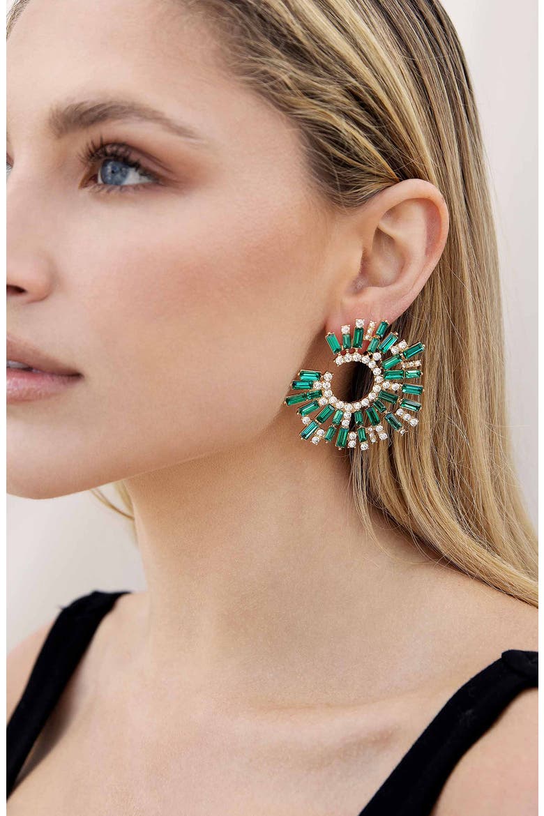 Crystal Frontal Hoop Earrings, Alternate, color, GREEN