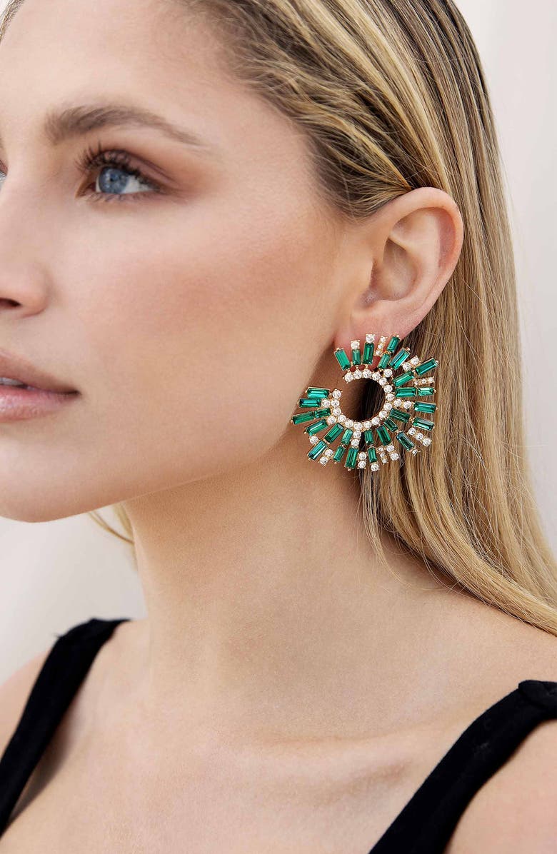 Ettika Crystal Frontal Hoop Earrings, Alternate, color, Green