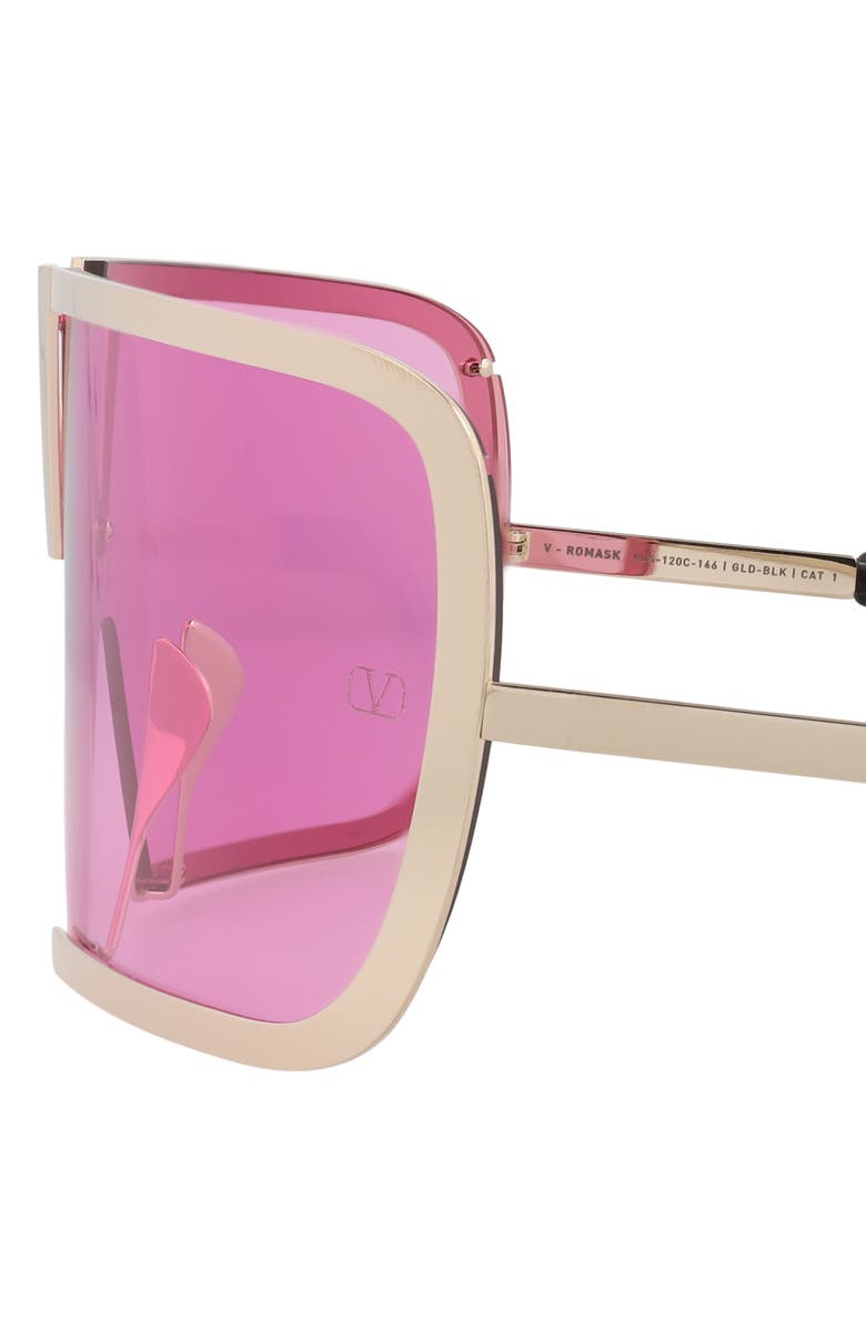 Valentino 146mm Shield Sunglasses, Alternate, color, Gold Gold Pink