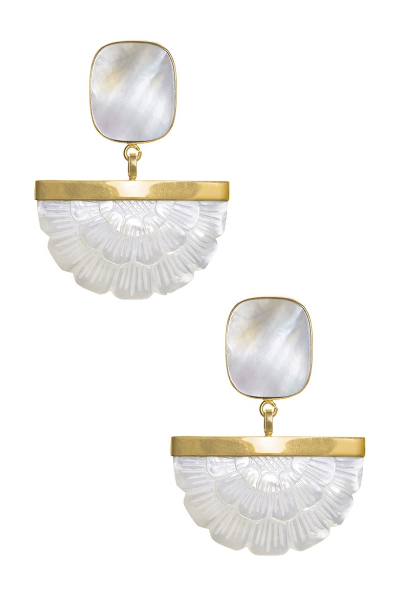 Hand Carved Mother of Pearl Rose Drops, Main, color, Gold