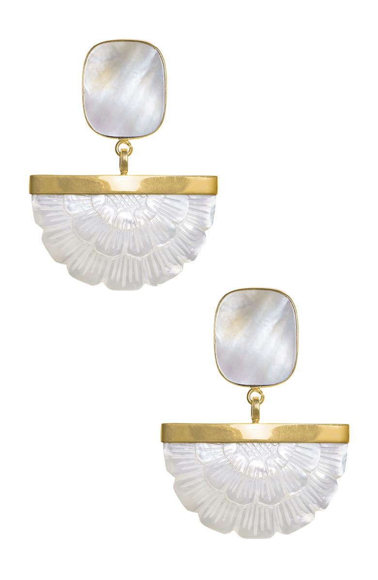 Freya Rose Hand Carved Mother of Pearl Rose Drops, Main, color, Gold