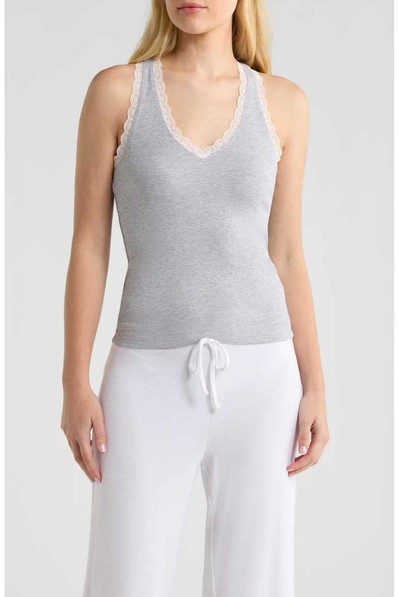 Daydream Rib Lace Trim Tank, Main, color, GREY HEATHER