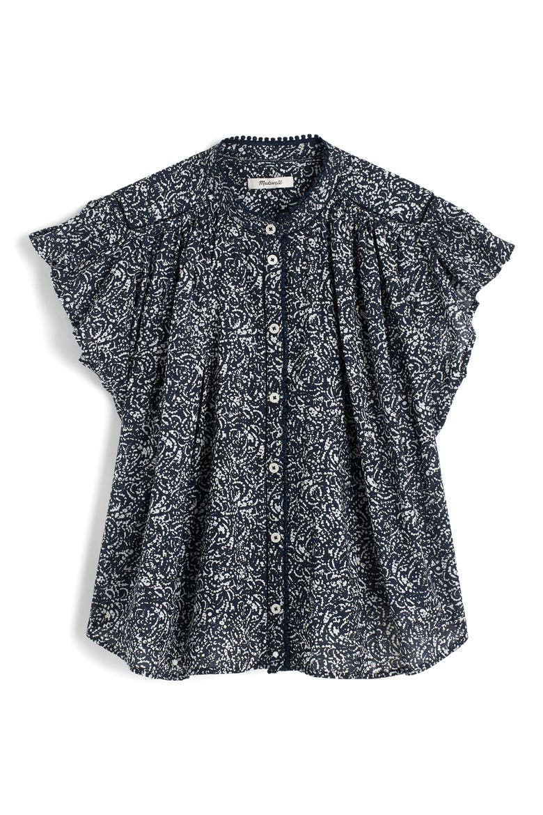 Floral Shirred Lace Trim Top, Alternate, color, NIGHT INDIGO