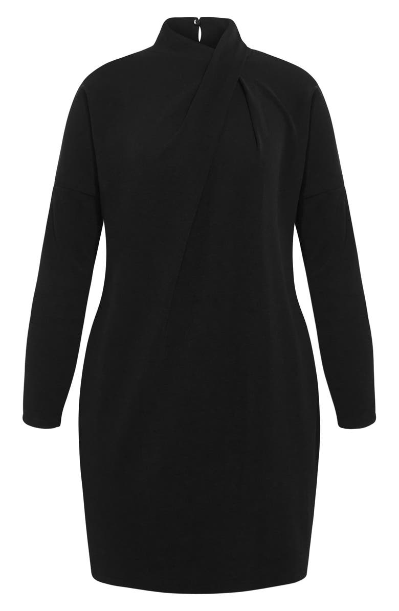 City Chic Swirl Long Sleeve Minidress, Main, color, Black