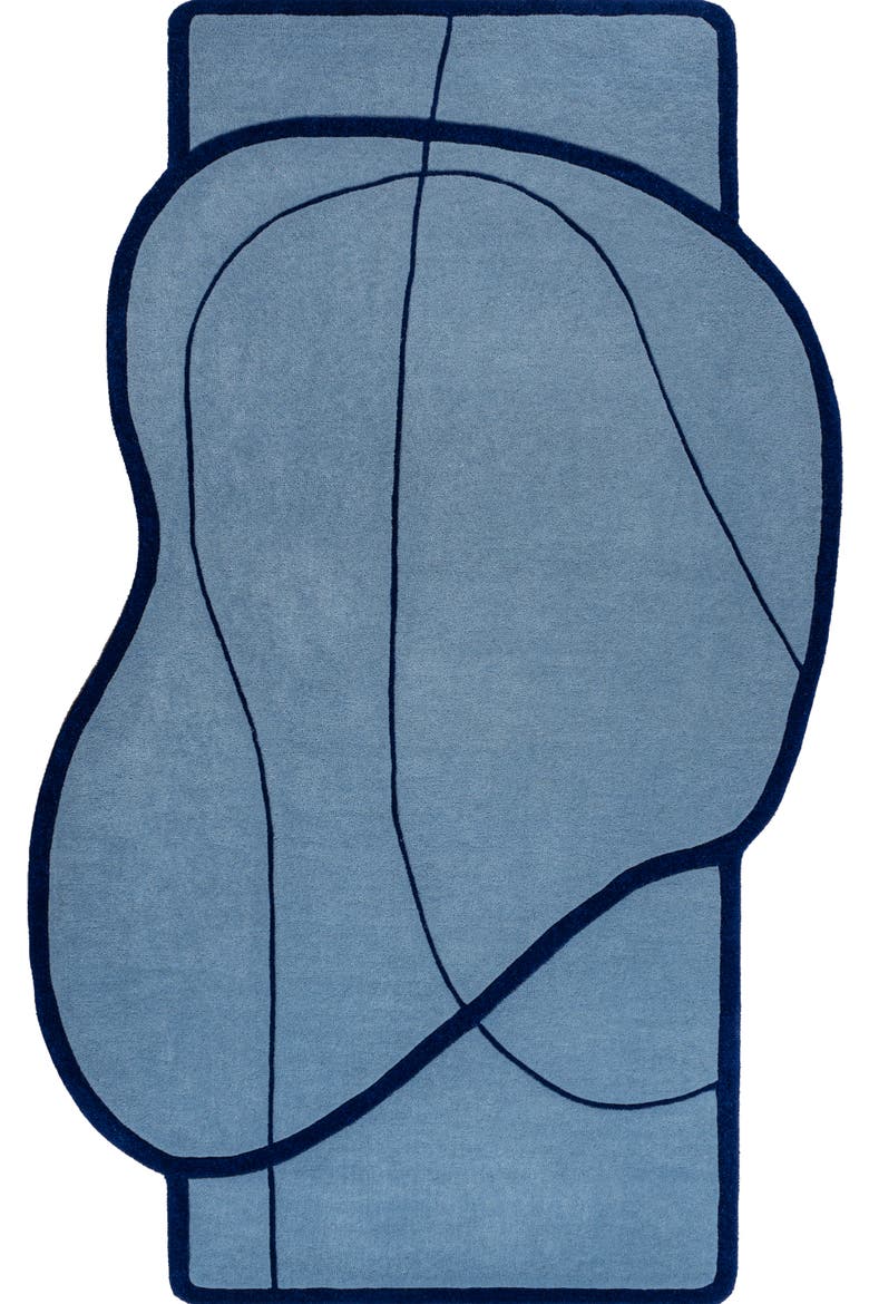 Mosaic Coastal Geometric Border Handwoven Wool Area Rug, Main, color, Light Blue/Navy