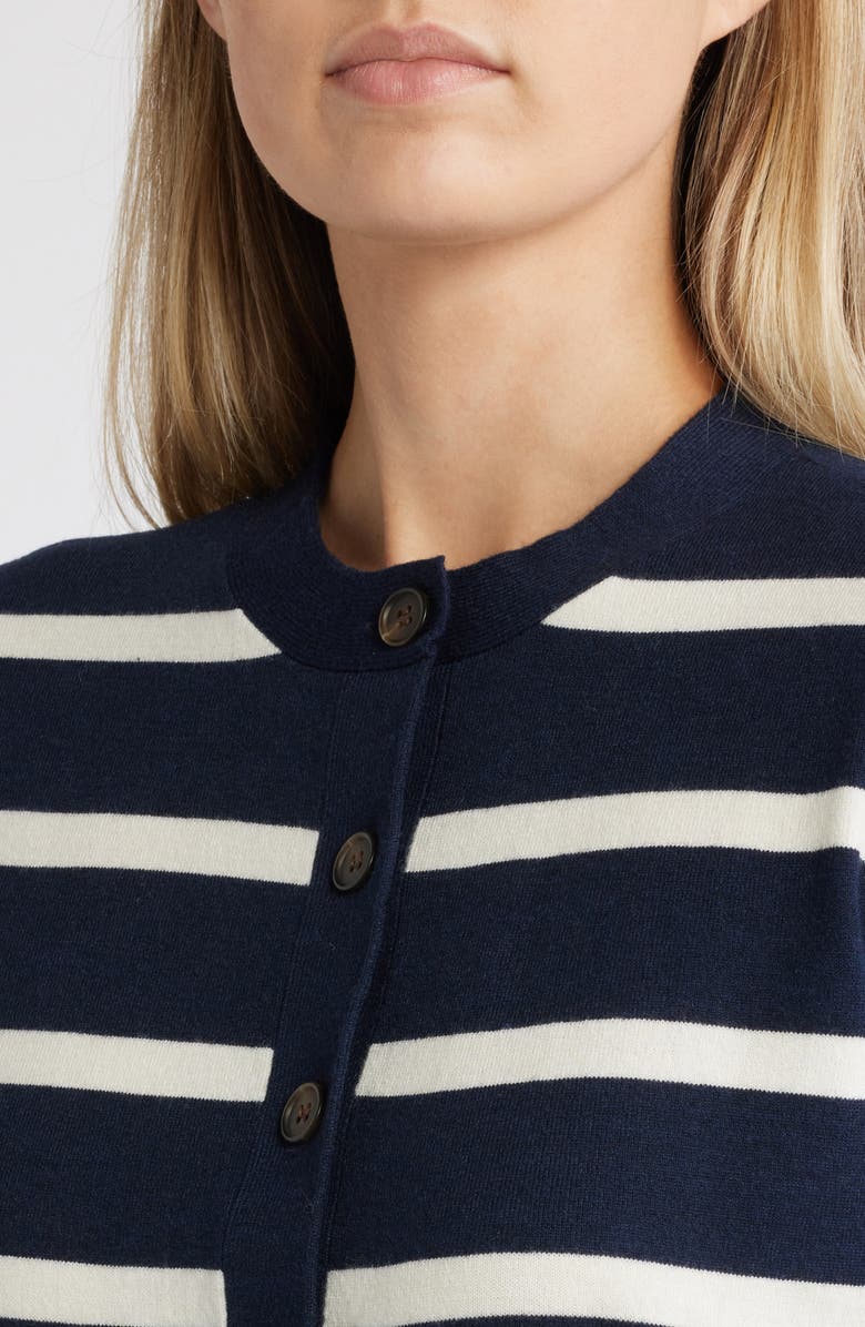 Caslon<sup>®</sup> Classic Crewneck Cardigan, Alternate, color, Navy- Ivory Renee Stripe