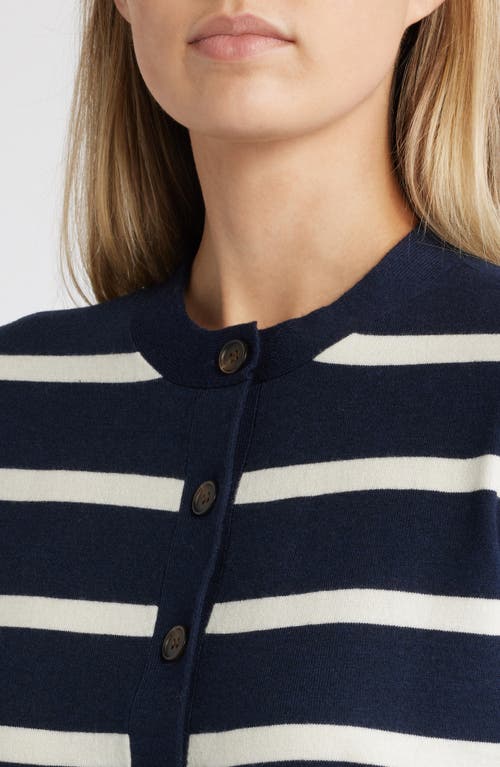Shop Caslon ® Classic Crewneck Cardigan In Navy- Ivory Renee Stripe