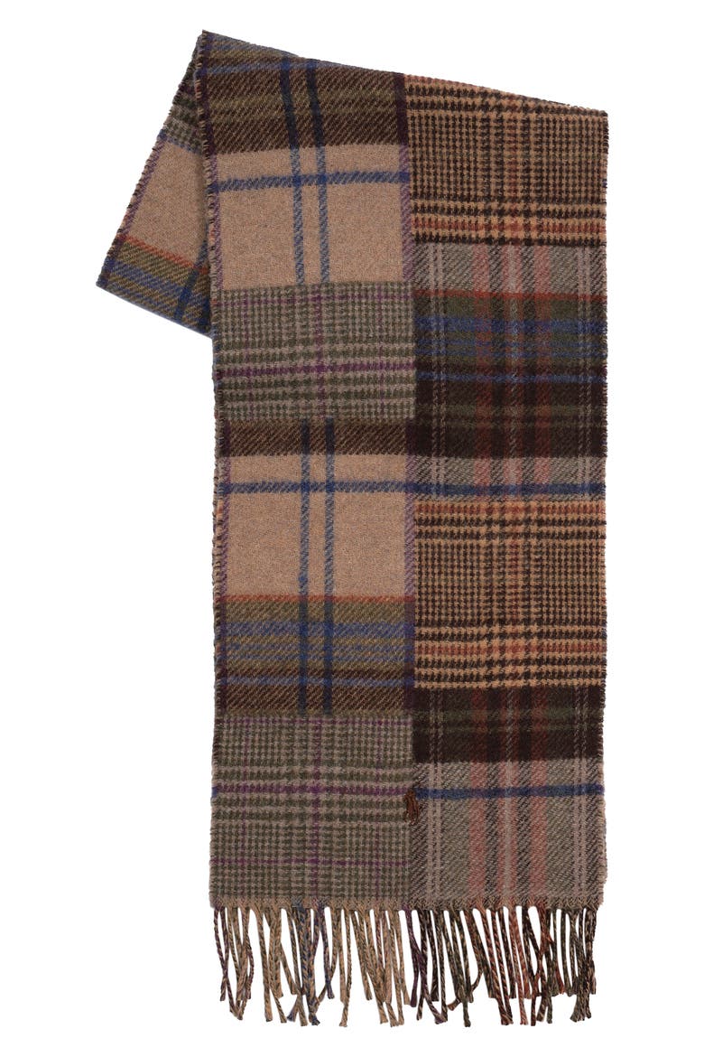 Patchwork Plaid Wool Scarf, Alternate, color, CAMEL MULTI