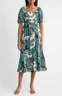 Vince Camuto Paisley Print Puff Sleeve Midi Dress
