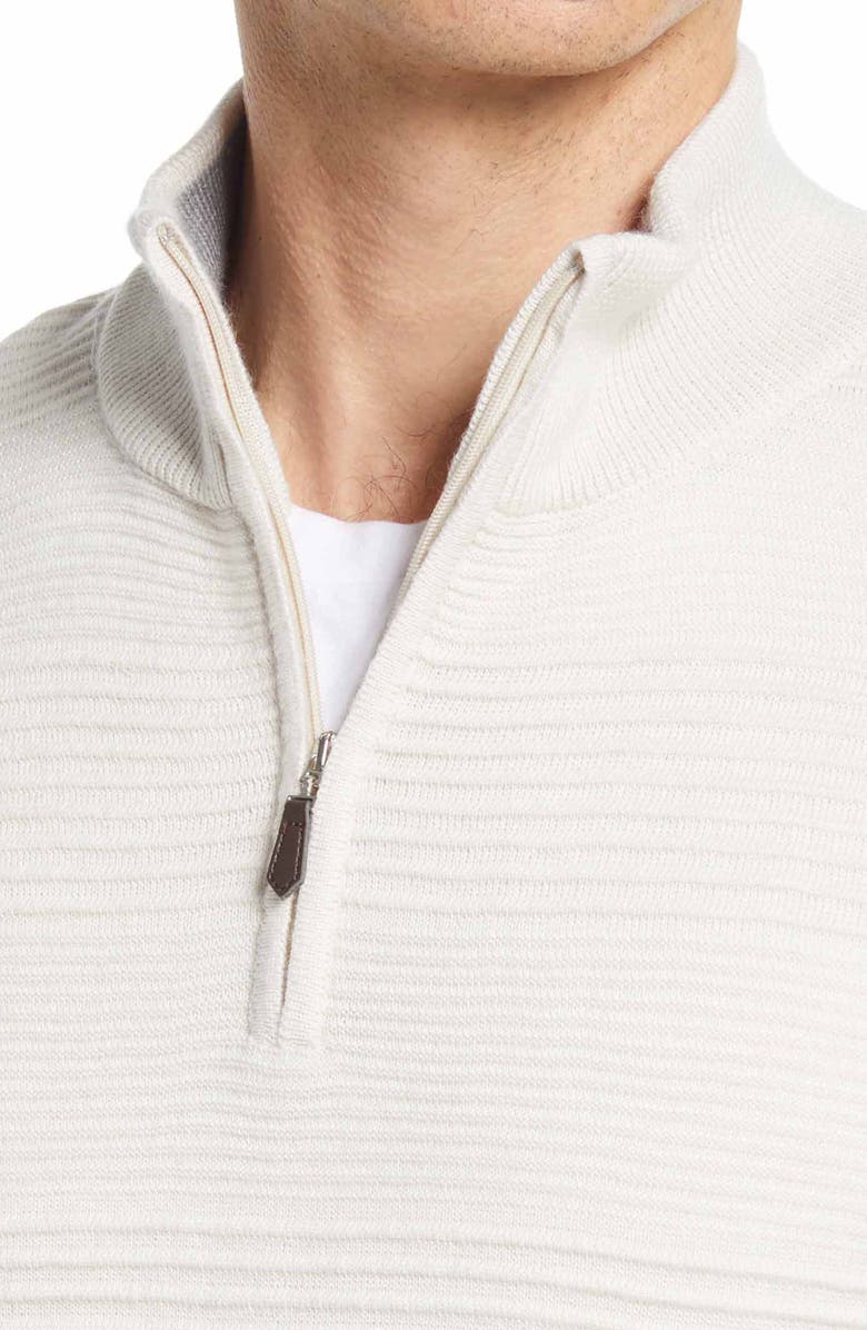 Bugatchi Stripe Merino Wool Blend Quarter Zip Pullover, Alternate, color, Oyster