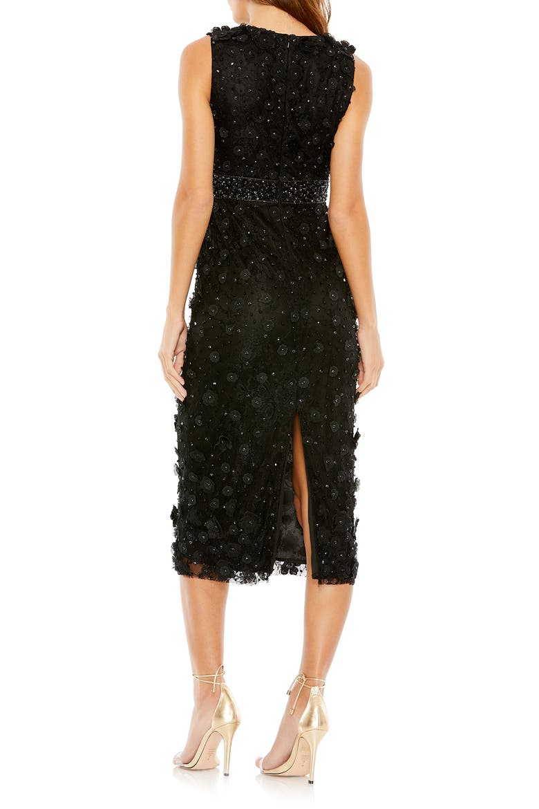 Floral Applique Sleeveless Midi Sheath Dress, Alternate, color, BLACK
