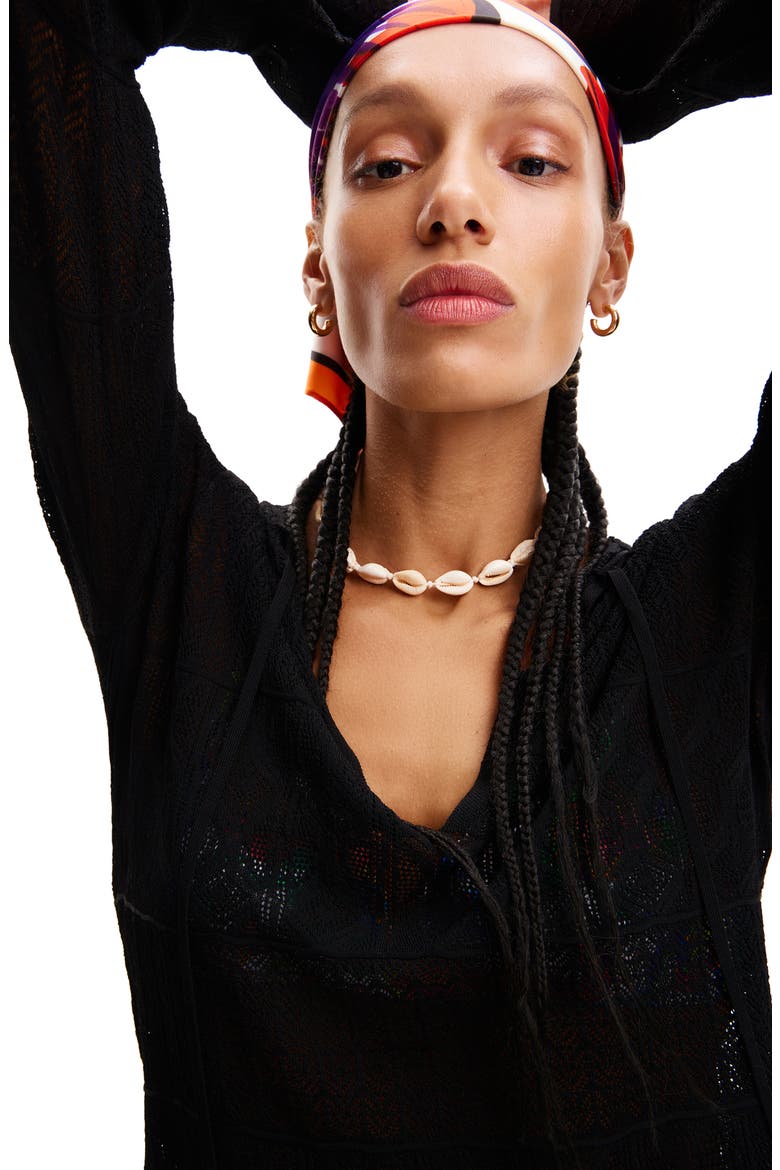 El Cairo Long Sleeve Cover-Up Dress, Alternate, color, BLACK