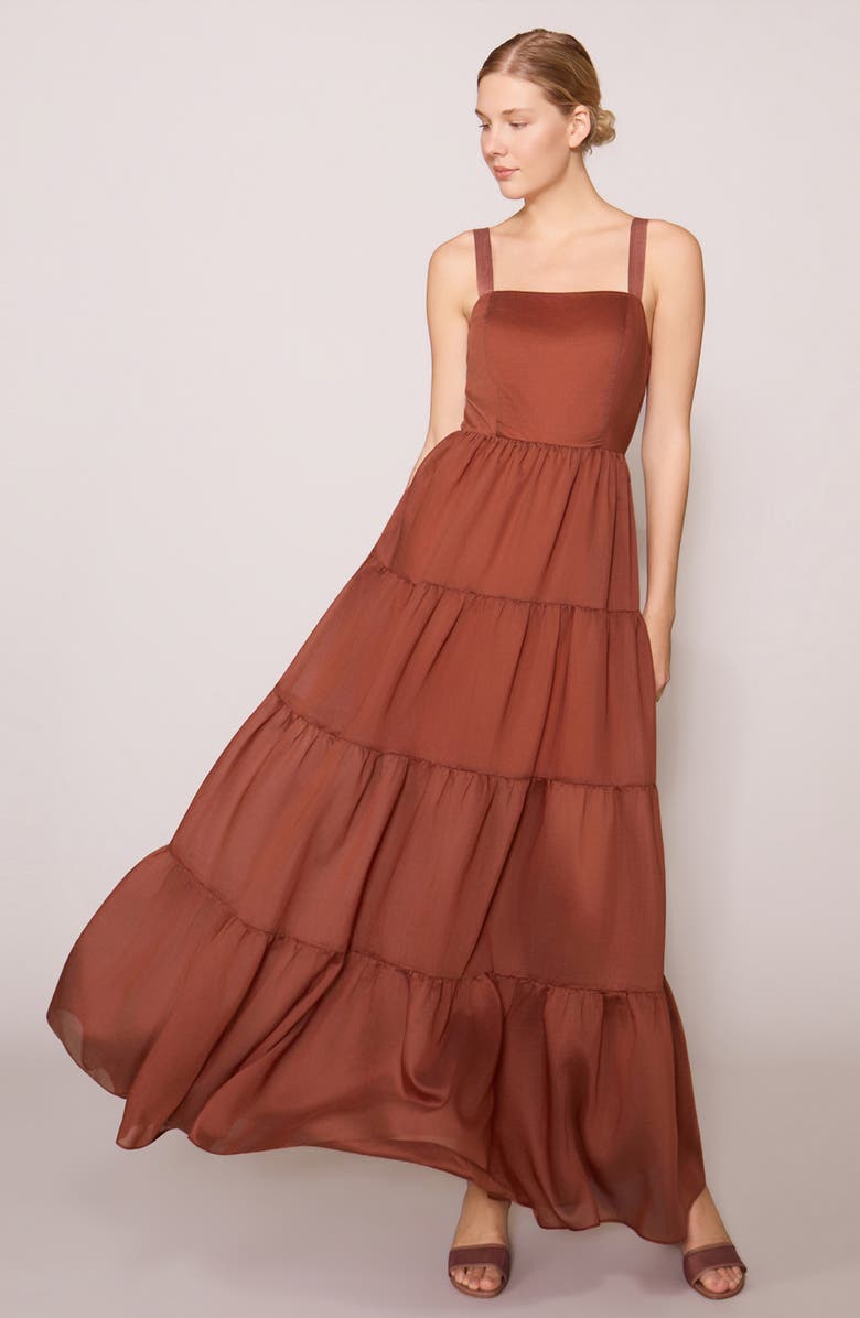 MELLODAY Tiered Satin Maxi Dress, Alternate, color, Rust