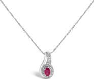 Haus of Brilliance Silver Red Ruby and Diamond Accent Milgrain Swirl Pendant Necklace