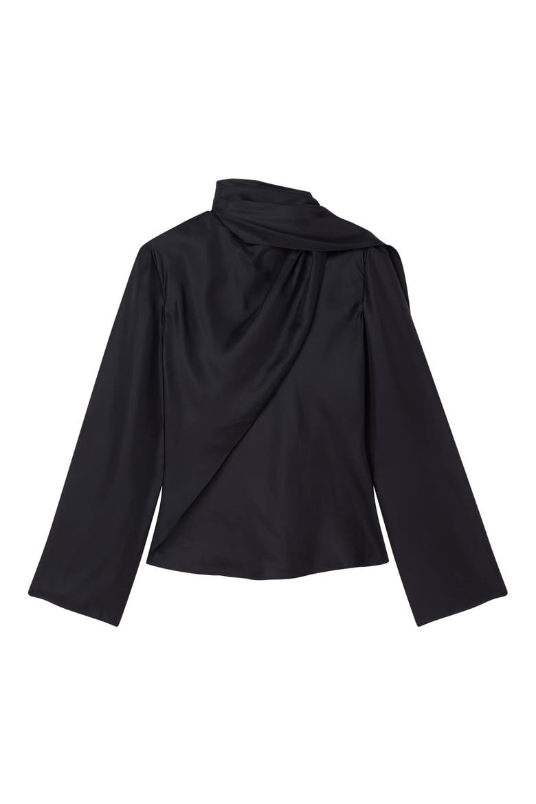 Long Sleeve Silk Foulard Top, Alternate, color, BLACK