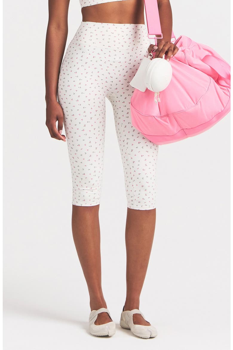 Matte Floral High Waist Crop Leggings, Main, color, NSKM ACTV IVORY/ NSKM FLAMINGO