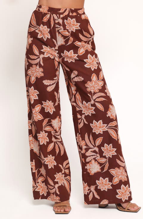 Samira Floral Cotton Blend Wide Leg Pants