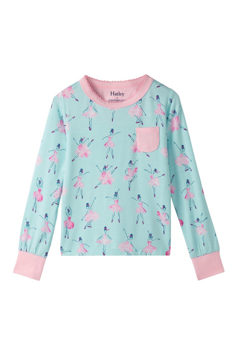 Kids' Ballet School Fitted Two-Piece Pajamas, Alternate, color, ICED AQUA
