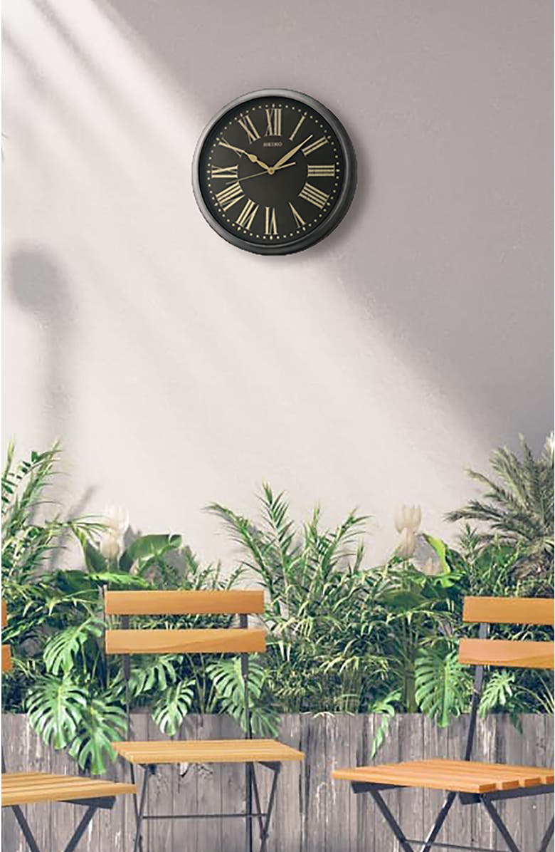 Seiko Splash Resistant Outdoor Wall Clock, Alternate, color, Black