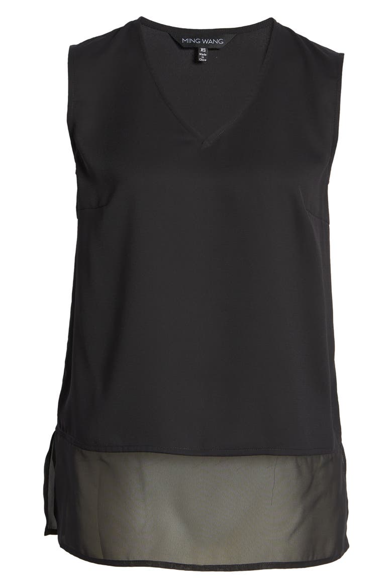 Sheer Hem Crêpe de Chine Tank Top, Alternate, color, BLACK