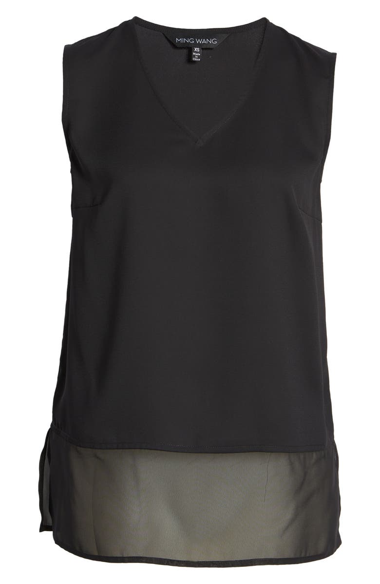 Ming Wang Sheer Hem Crêpe de Chine Tank Top, Alternate, color, Black