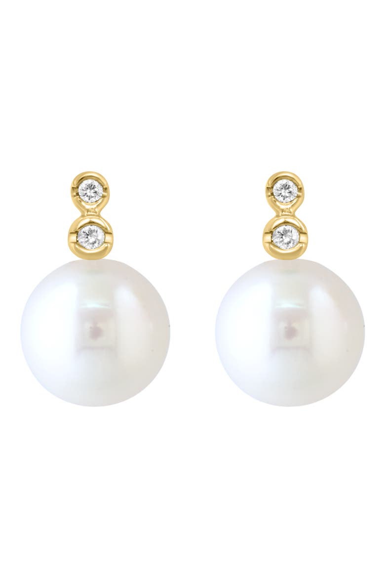 14K Yellow Gold Diamond & 8mm Freshwater Pearl Stud Earrings - 0.05ct., Alternate, color, WHITE