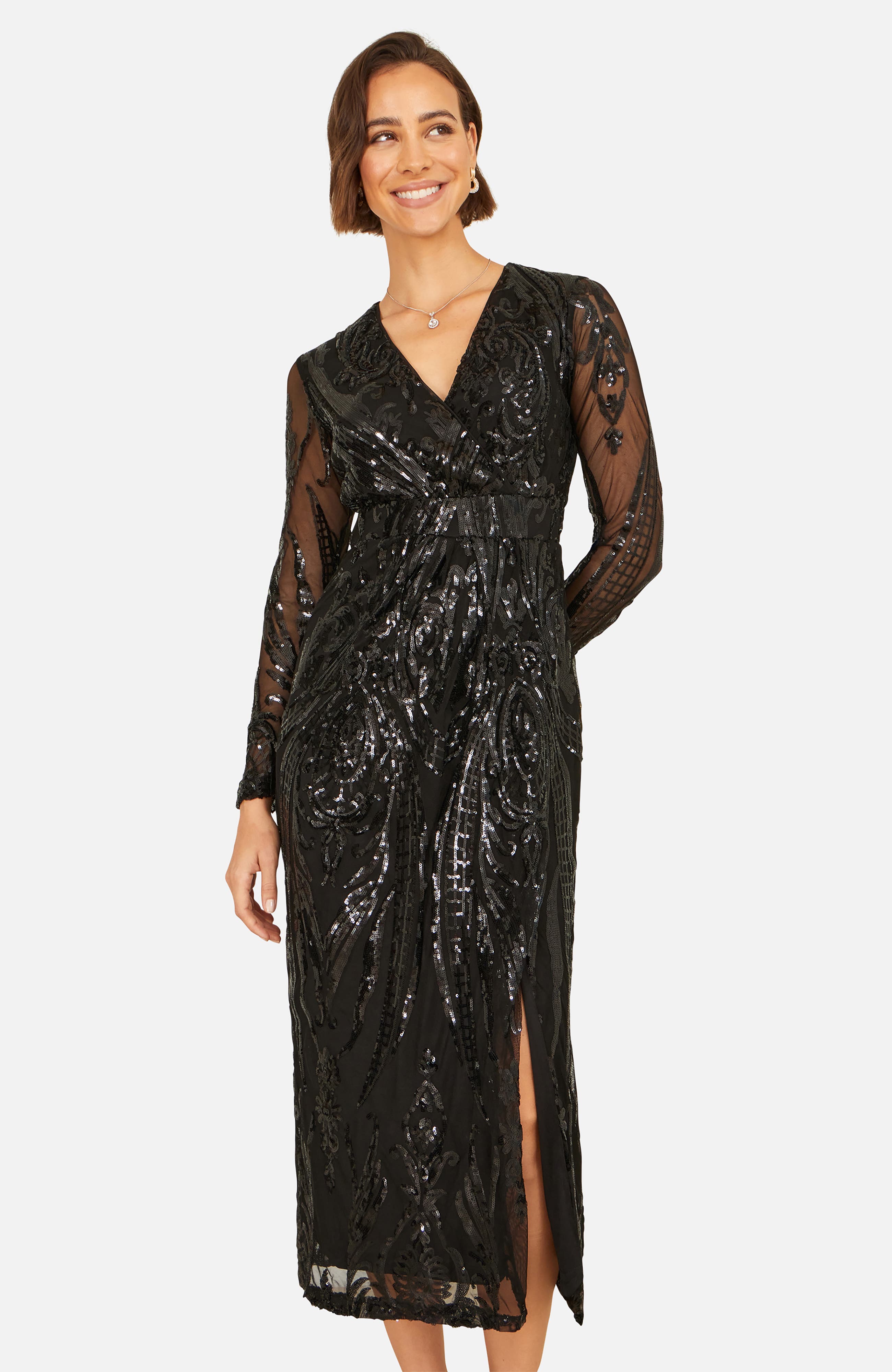 Sequin Midi Long Sleeve Wrap Dress - image 2
