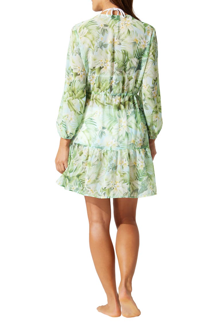 Paradise Fronds Long Sleeve Cover-Up Dress, Alternate, color, LIGHT SWIMMING POOL