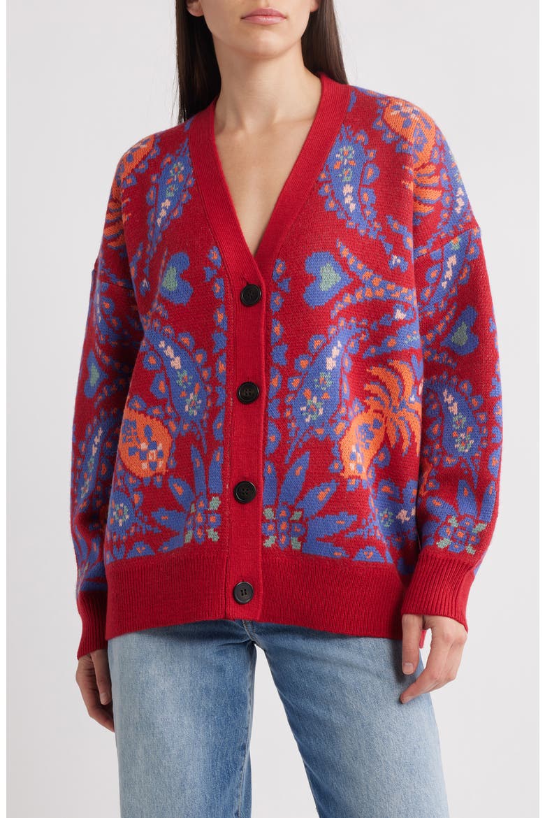 Luang Paisley Cardigan, Main, color, RED