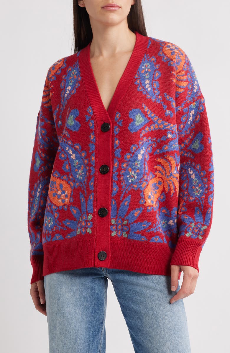 FARM Rio Luang Paisley Cardigan, Main, color, Red