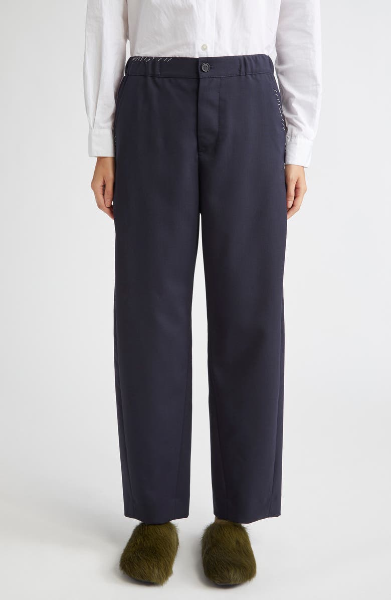 Marni Elastic Waist Wool Straight Leg Trousers, Main, color, 00B99 Blue Black